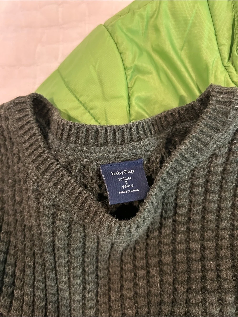 GAP Bright Green Kids Puffer Jacket and Sweater - Boys 2T
